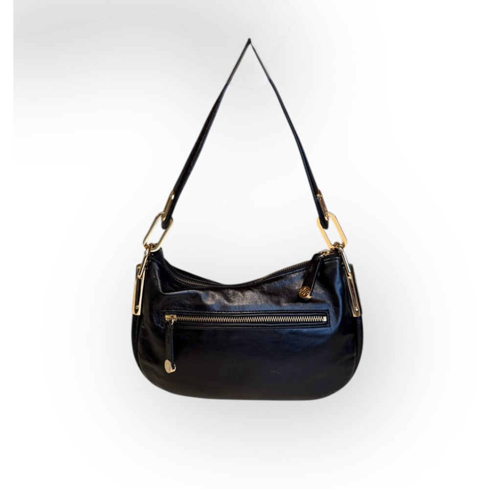 Antonio Melani Women's Soft Black Leather Weave Pattern Shoulder Bag 
Gold​​ - Picture 3 of 14